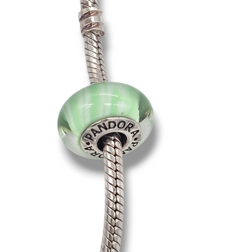PANDORA Light Aqua/Green Candy Stripes Murano Glass Bead Charm S925 Retired - Picture 6 of 16